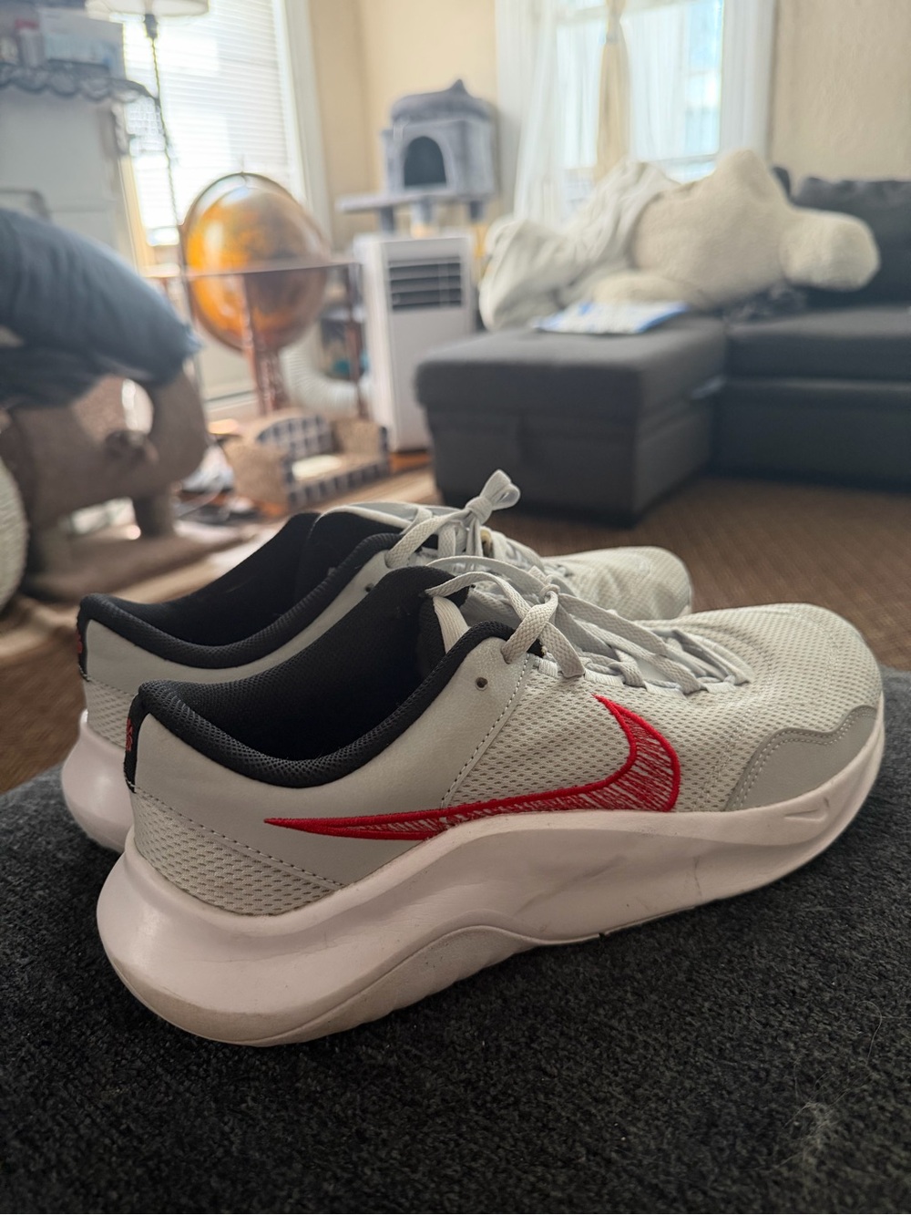 Nike Men White Sneakers with Red Swoosh and Black Lining